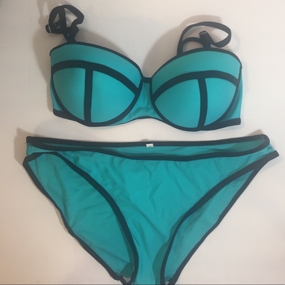 [Bikini] cute blue black beach swim suit large